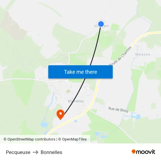 Pecqueuse to Bonnelles map