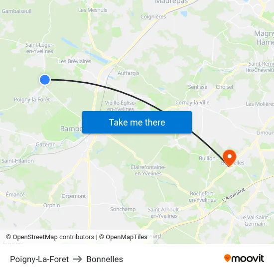 Poigny-La-Foret to Bonnelles map