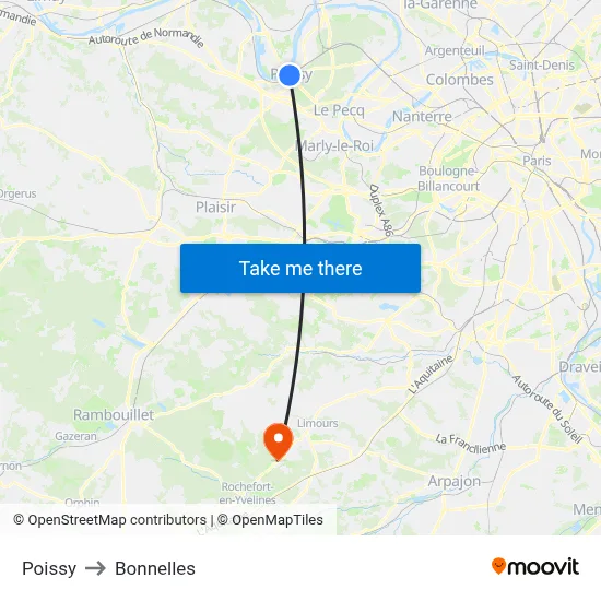 Poissy to Bonnelles map