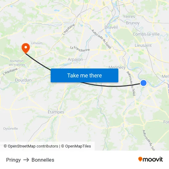 Pringy to Bonnelles map