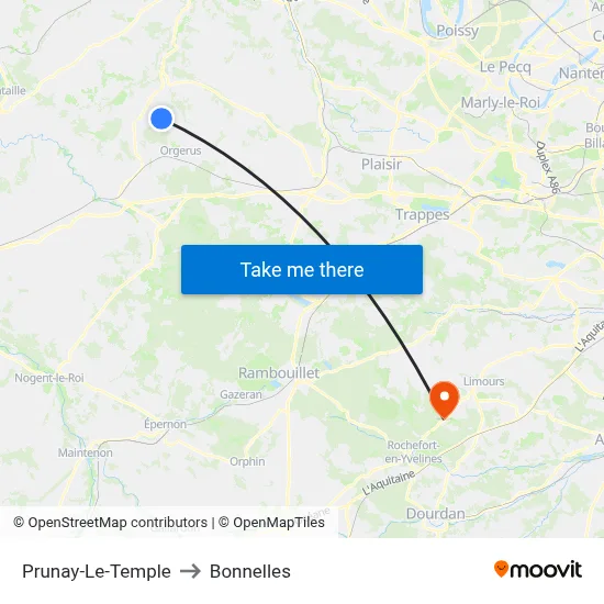 Prunay-Le-Temple to Bonnelles map