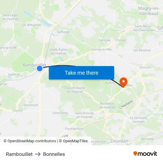 Rambouillet to Bonnelles map