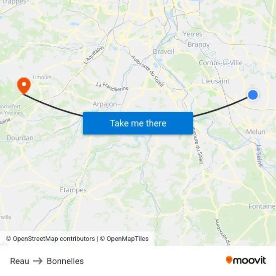 Reau to Bonnelles map