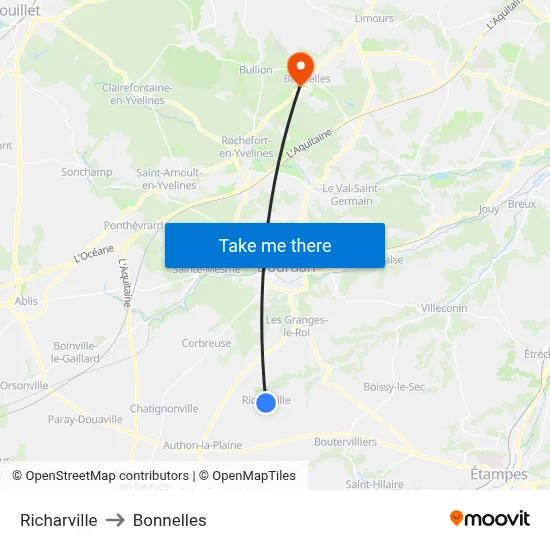 Richarville to Bonnelles map