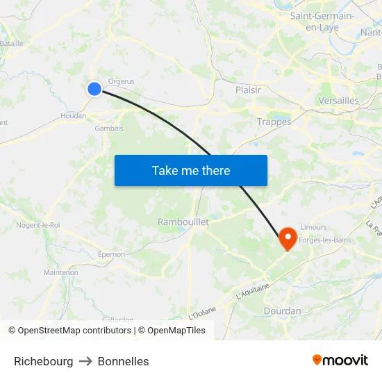 Richebourg to Bonnelles map