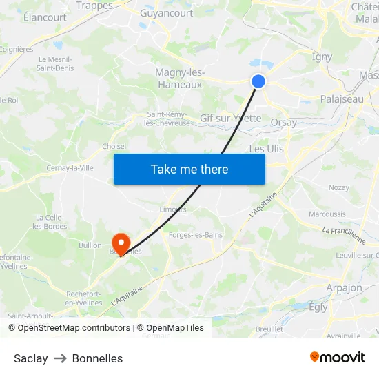 Saclay to Bonnelles map