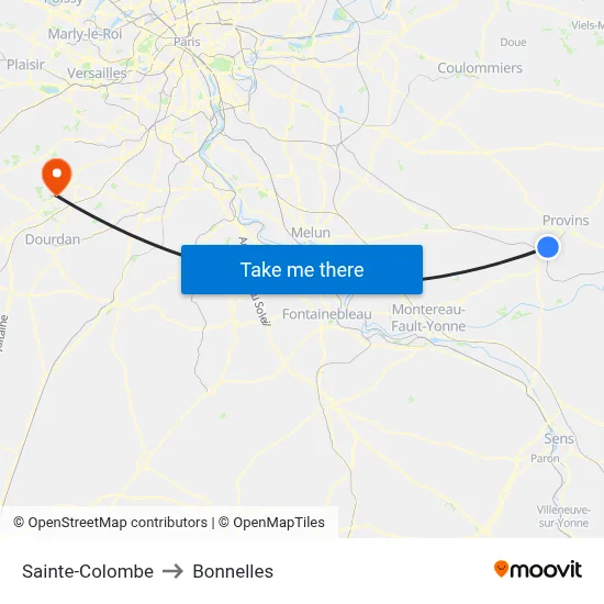 Sainte-Colombe to Bonnelles map