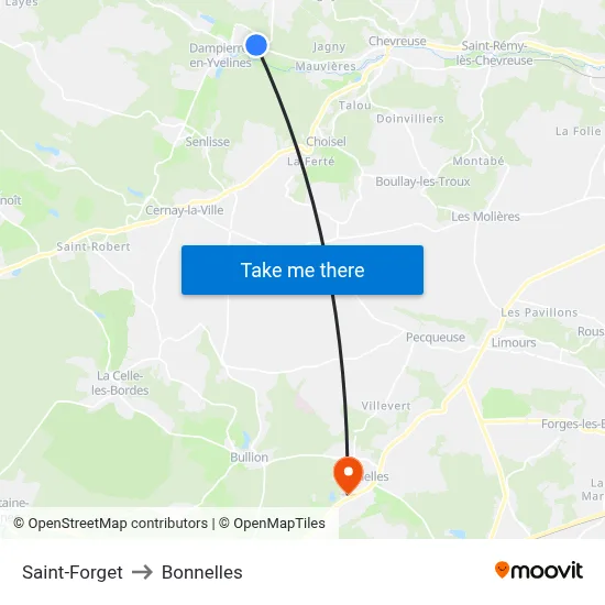 Saint-Forget to Bonnelles map