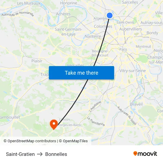 Saint-Gratien to Bonnelles map