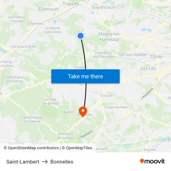 Saint-Lambert to Bonnelles map