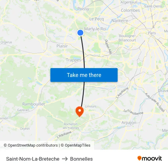 Saint-Nom-La-Breteche to Bonnelles map