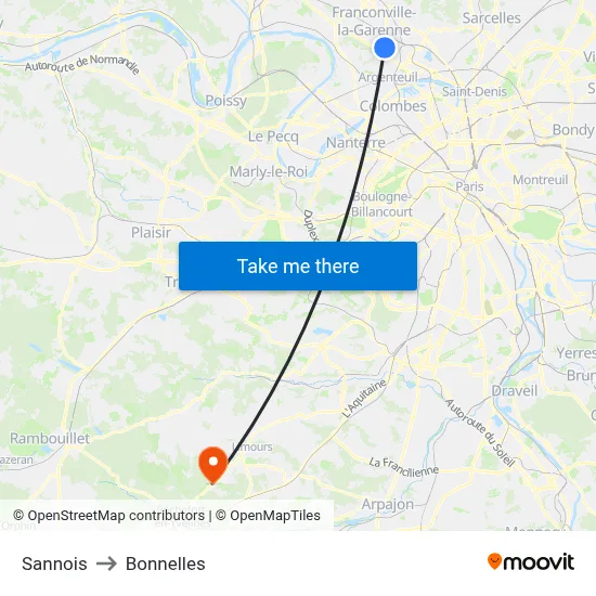 Sannois to Bonnelles map