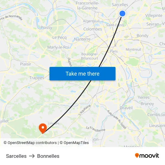 Sarcelles to Bonnelles map