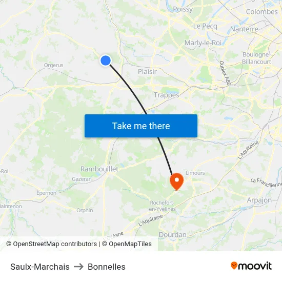 Saulx-Marchais to Bonnelles map