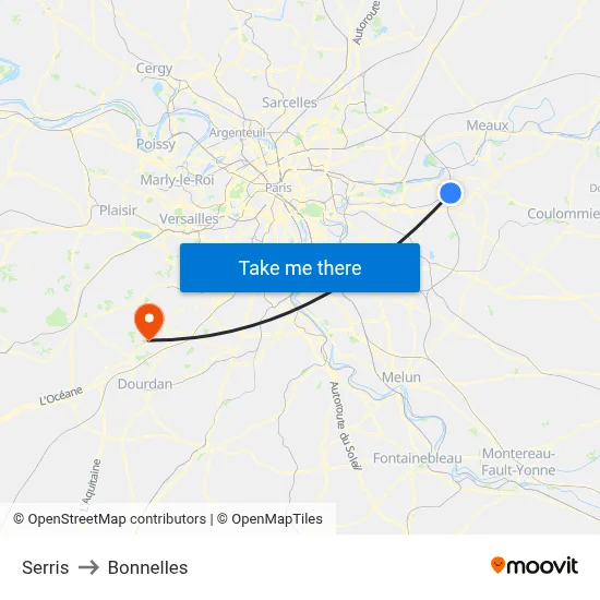 Serris to Bonnelles map