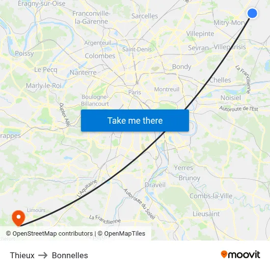 Thieux to Bonnelles map