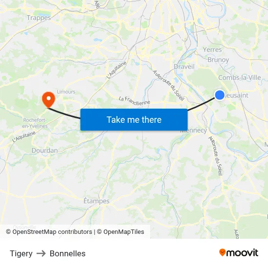 Tigery to Bonnelles map