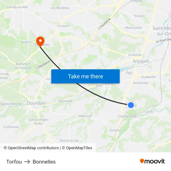 Torfou to Bonnelles map