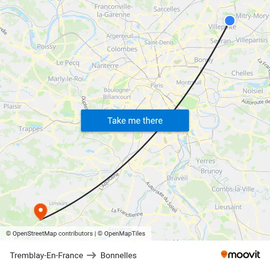 Tremblay-En-France to Bonnelles map