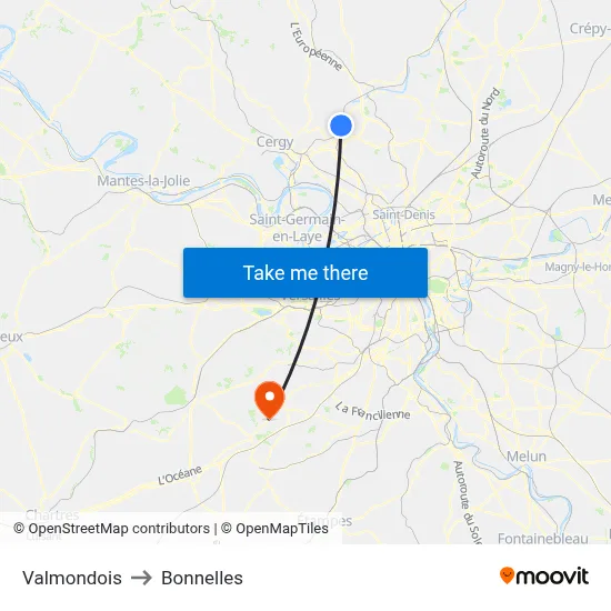 Valmondois to Bonnelles map