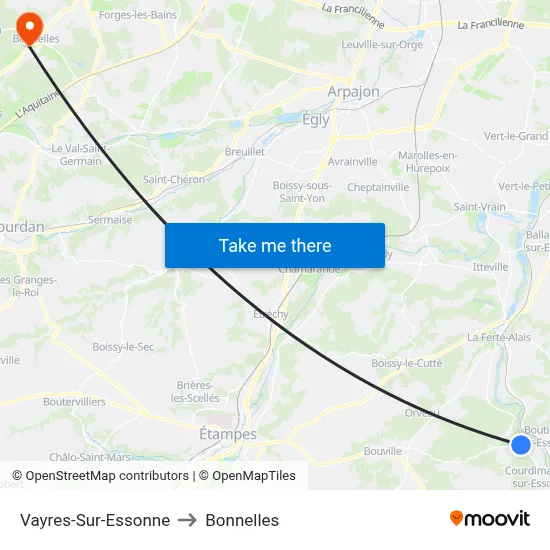 Vayres-Sur-Essonne to Bonnelles map