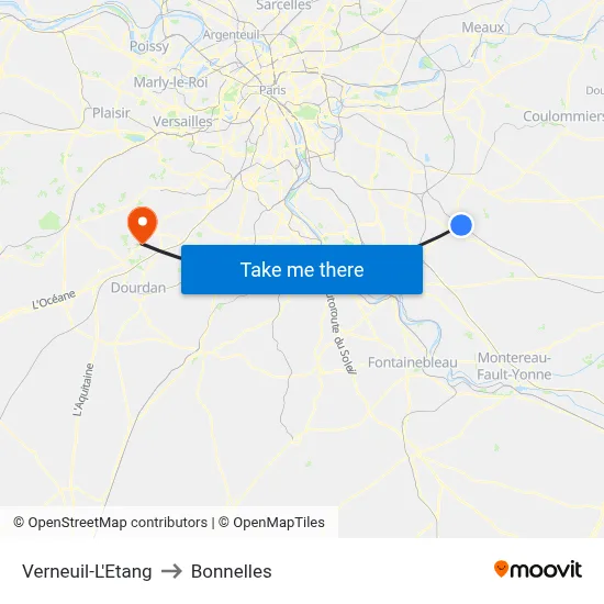 Verneuil-L'Etang to Bonnelles map