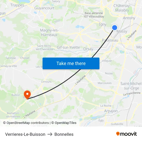 Verrieres-Le-Buisson to Bonnelles map