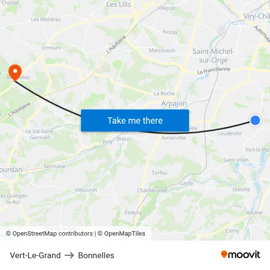 Vert-Le-Grand to Bonnelles map