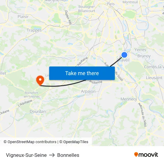 Vigneux-Sur-Seine to Bonnelles map