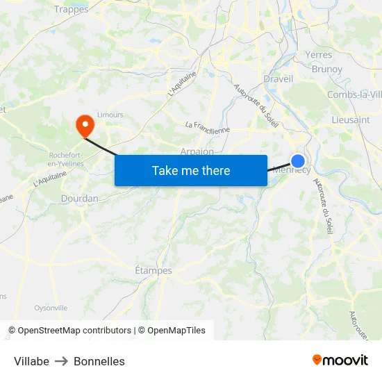 Villabe to Bonnelles map