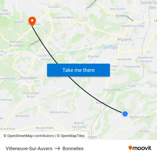 Villeneuve-Sur-Auvers to Bonnelles map