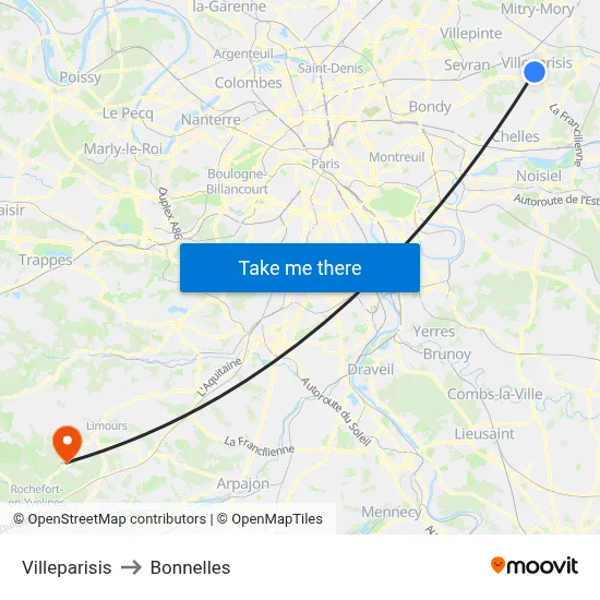 Villeparisis to Bonnelles map