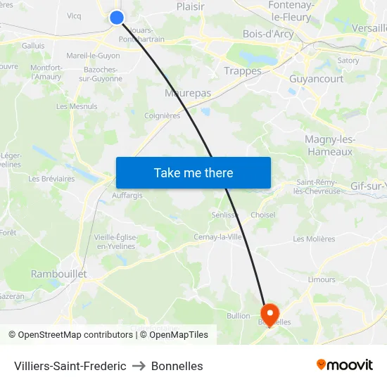 Villiers-Saint-Frederic to Bonnelles map