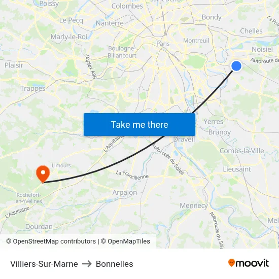 Villiers-Sur-Marne to Bonnelles map