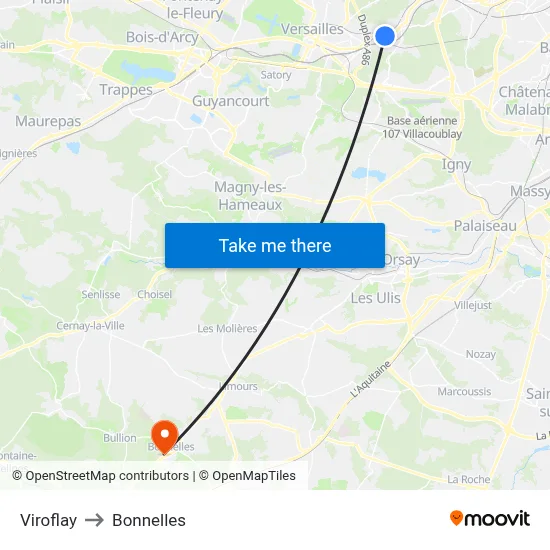 Viroflay to Bonnelles map
