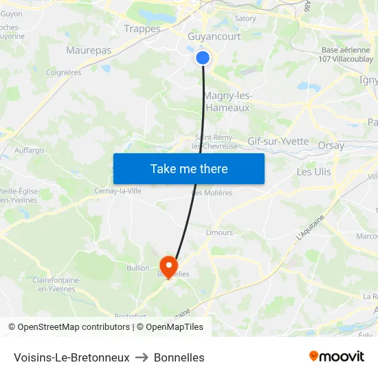 Voisins-Le-Bretonneux to Bonnelles map