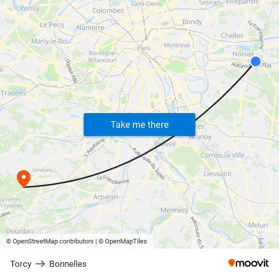 Torcy to Bonnelles map