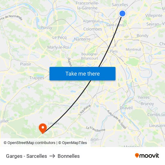 Garges - Sarcelles to Bonnelles map