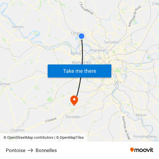 Pontoise to Bonnelles map