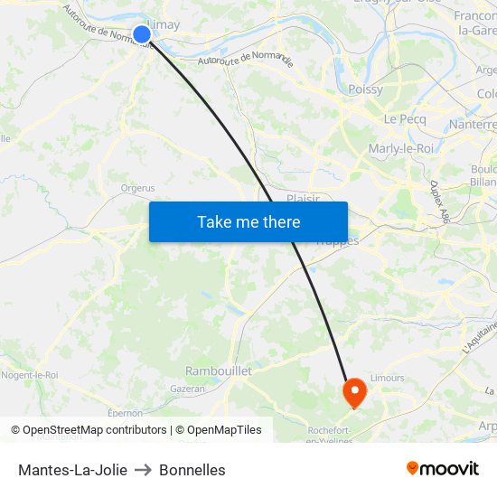 Mantes-La-Jolie to Bonnelles map