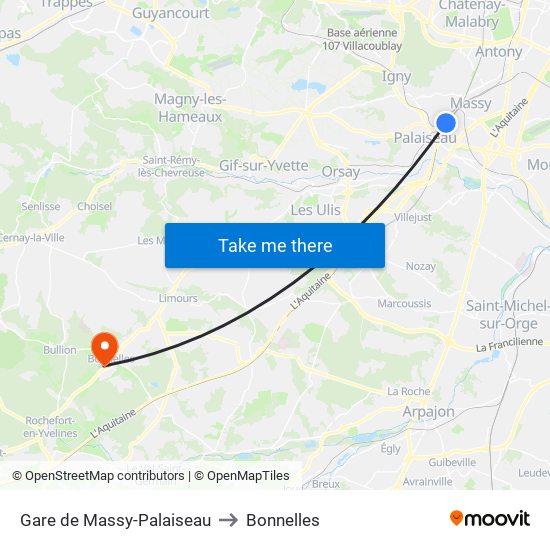 Gare de Massy-Palaiseau to Bonnelles map