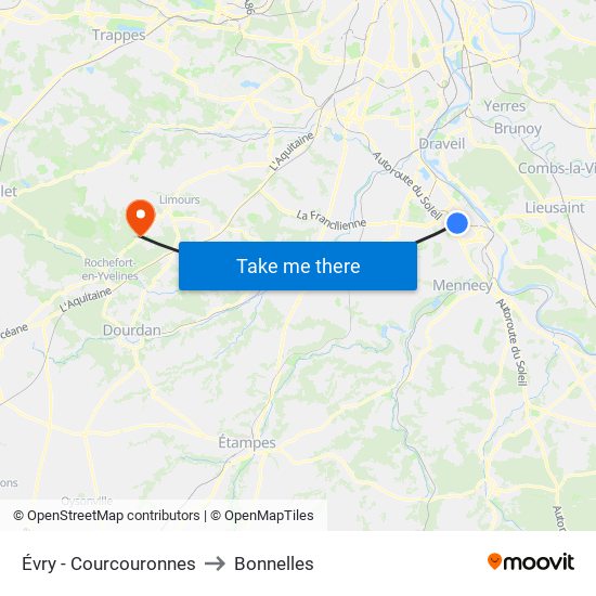 Évry - Courcouronnes to Bonnelles map