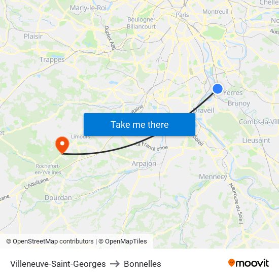 Villeneuve-Saint-Georges to Bonnelles map