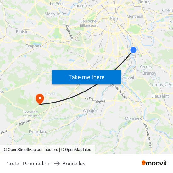 Créteil Pompadour to Bonnelles map