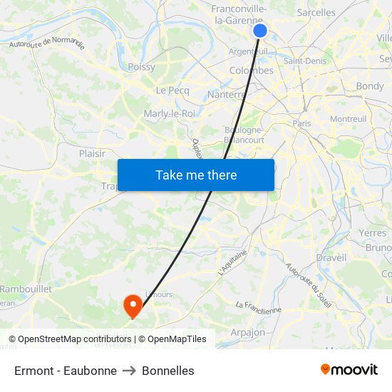 Ermont - Eaubonne to Bonnelles map