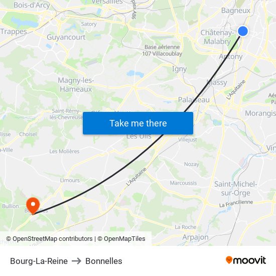 Bourg-La-Reine to Bonnelles map
