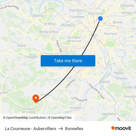 La Courneuve - Aubervilliers to Bonnelles map