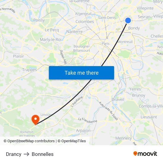 Drancy to Bonnelles map