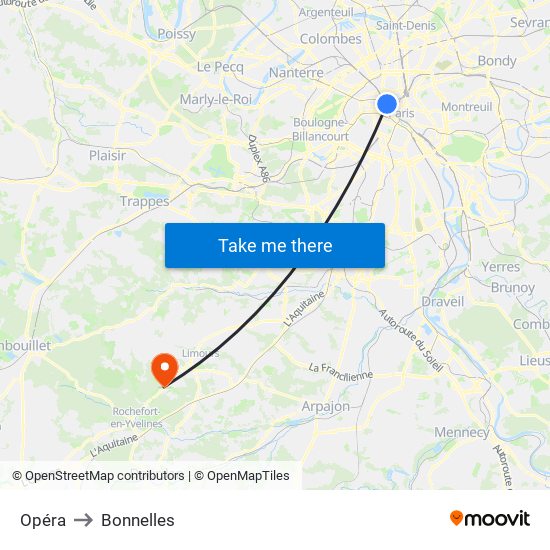 Opéra to Bonnelles map