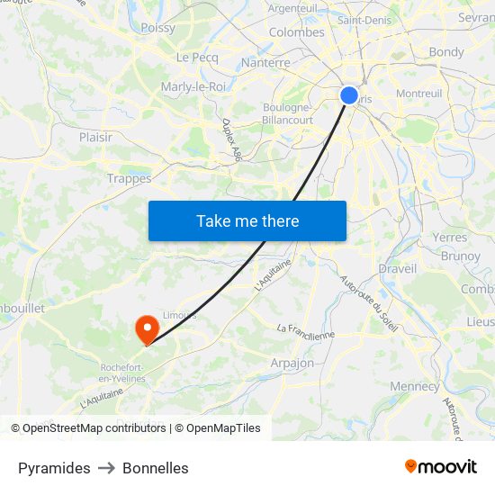 Pyramides to Bonnelles map